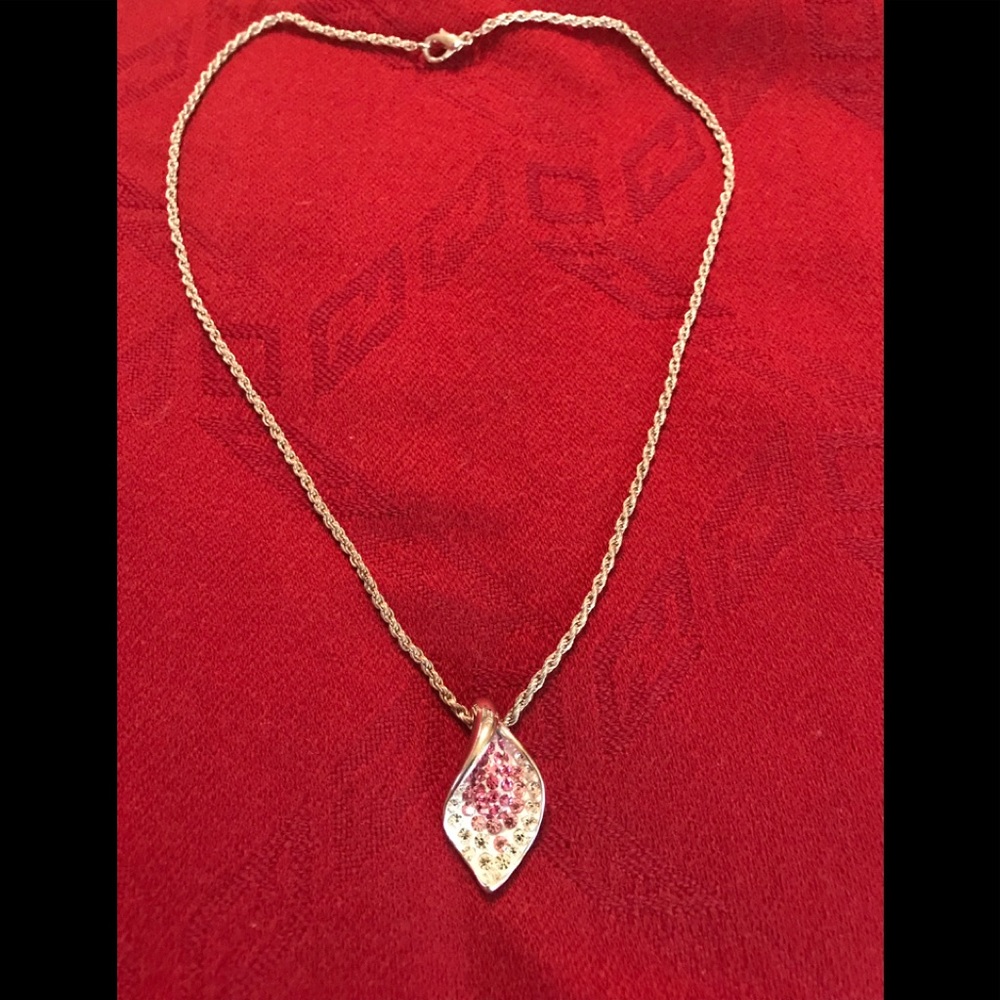 Pink and clear crystal necklace on 17.5 in chain